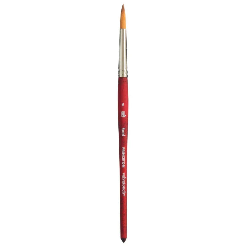 Velvetouch Round Brush, Synthetic Bristles, Short Handle Mixed Media Paintbrush, Scarlet, Size 8, 1 Count