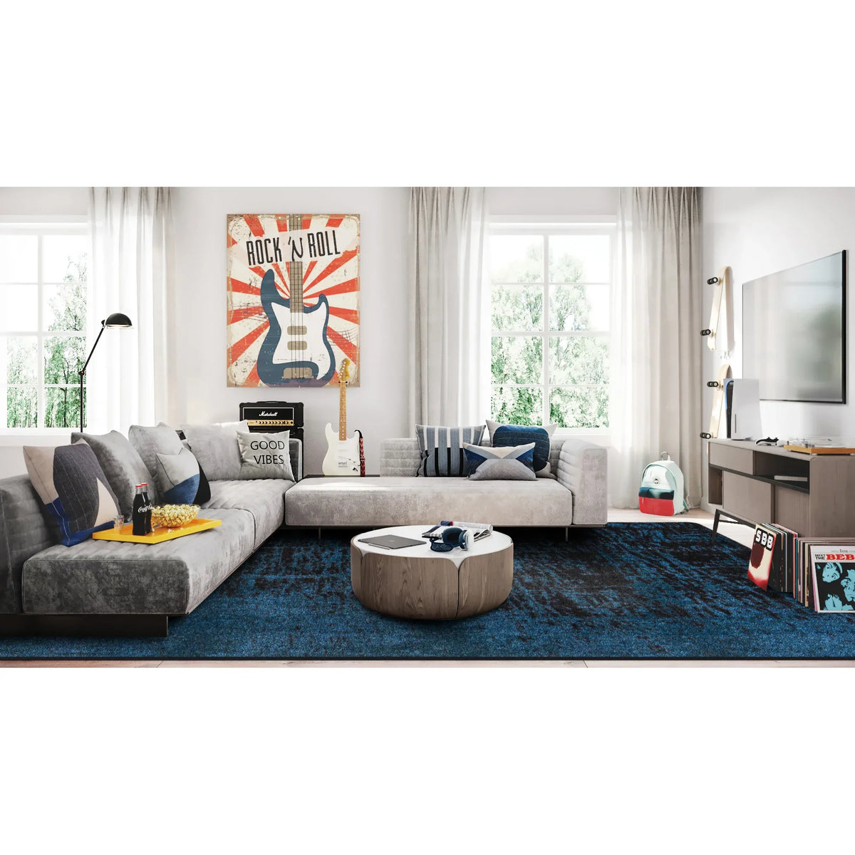 Coastal Canvas 10'9" x 13'2" area rug in color Deep Water