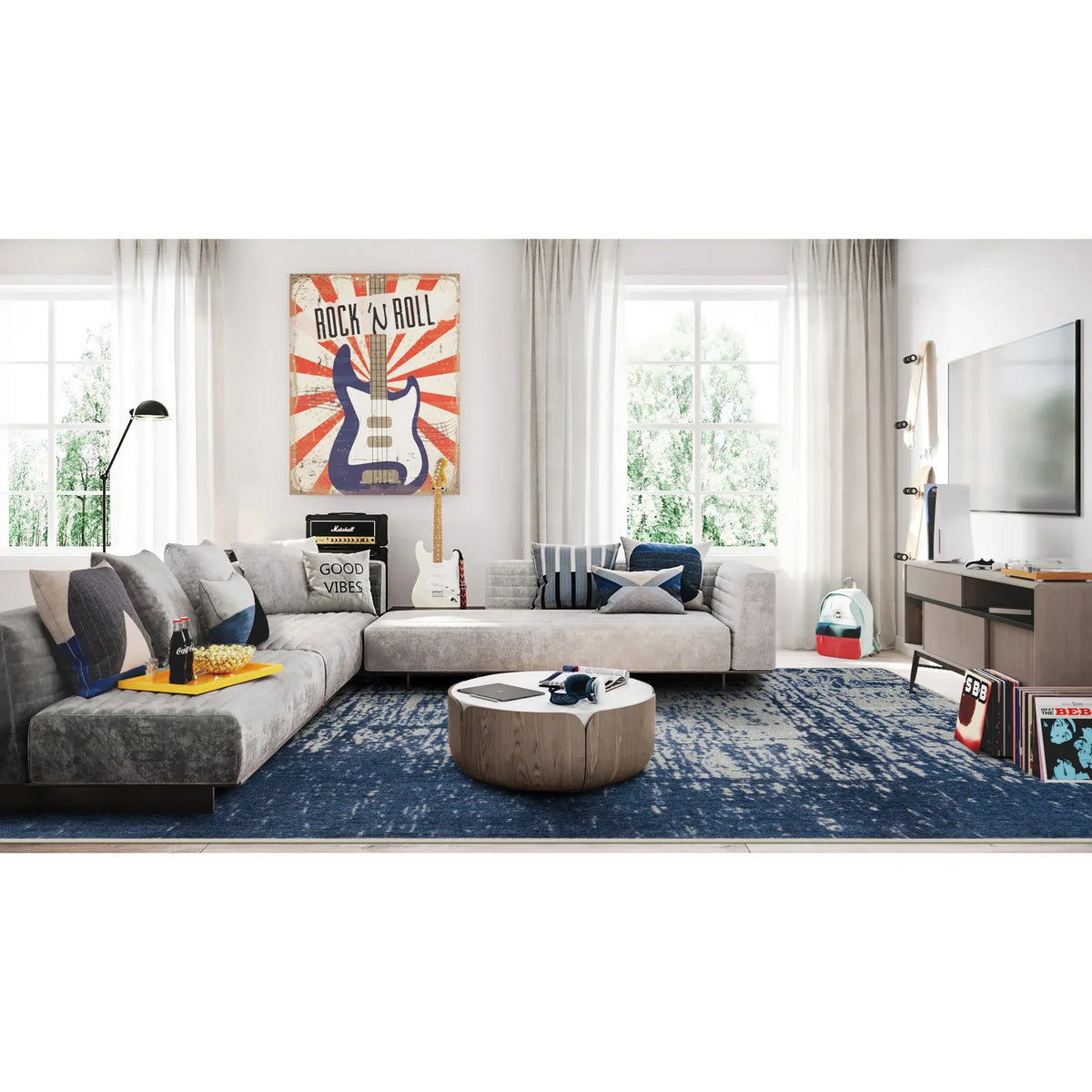 Coastal Canvas 5'4" x 7'8" area rug in color High Tide