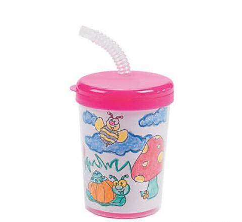 Color Your Own Plastic Sipper Cups with Lids & Straws 12 per package