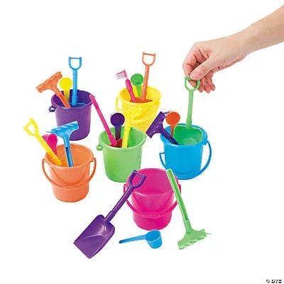 Colorful Mini Sand Playsets - 12 Each: bucket, shovel, rake and scoop