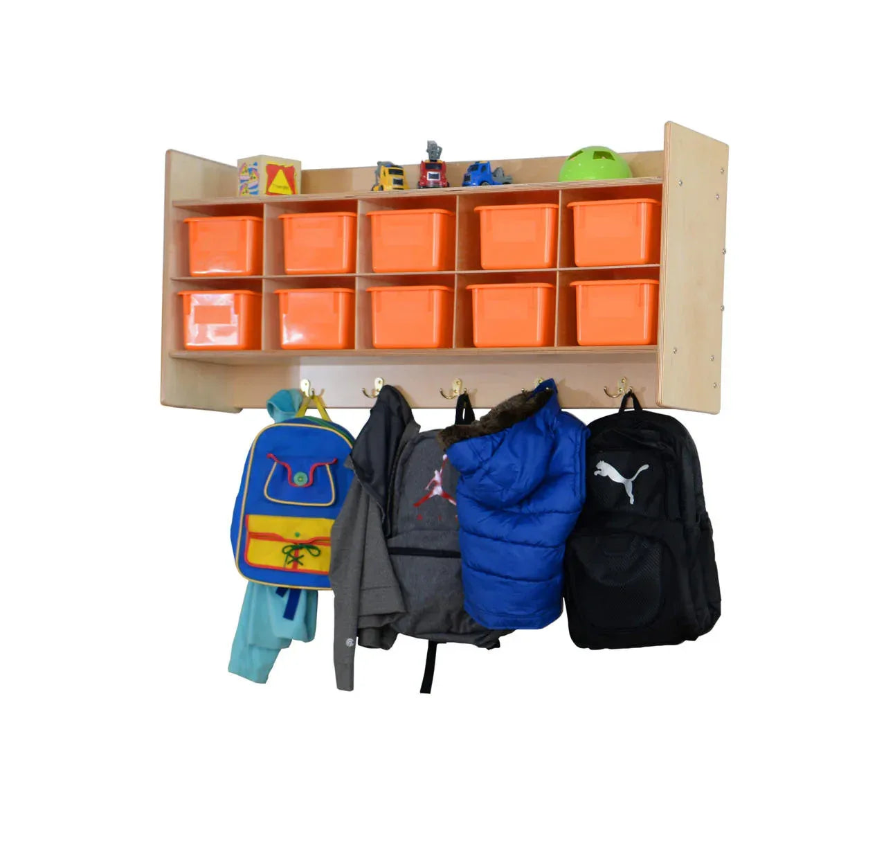 Contender Wall Hanging Storage with Orange Trays - Assembled