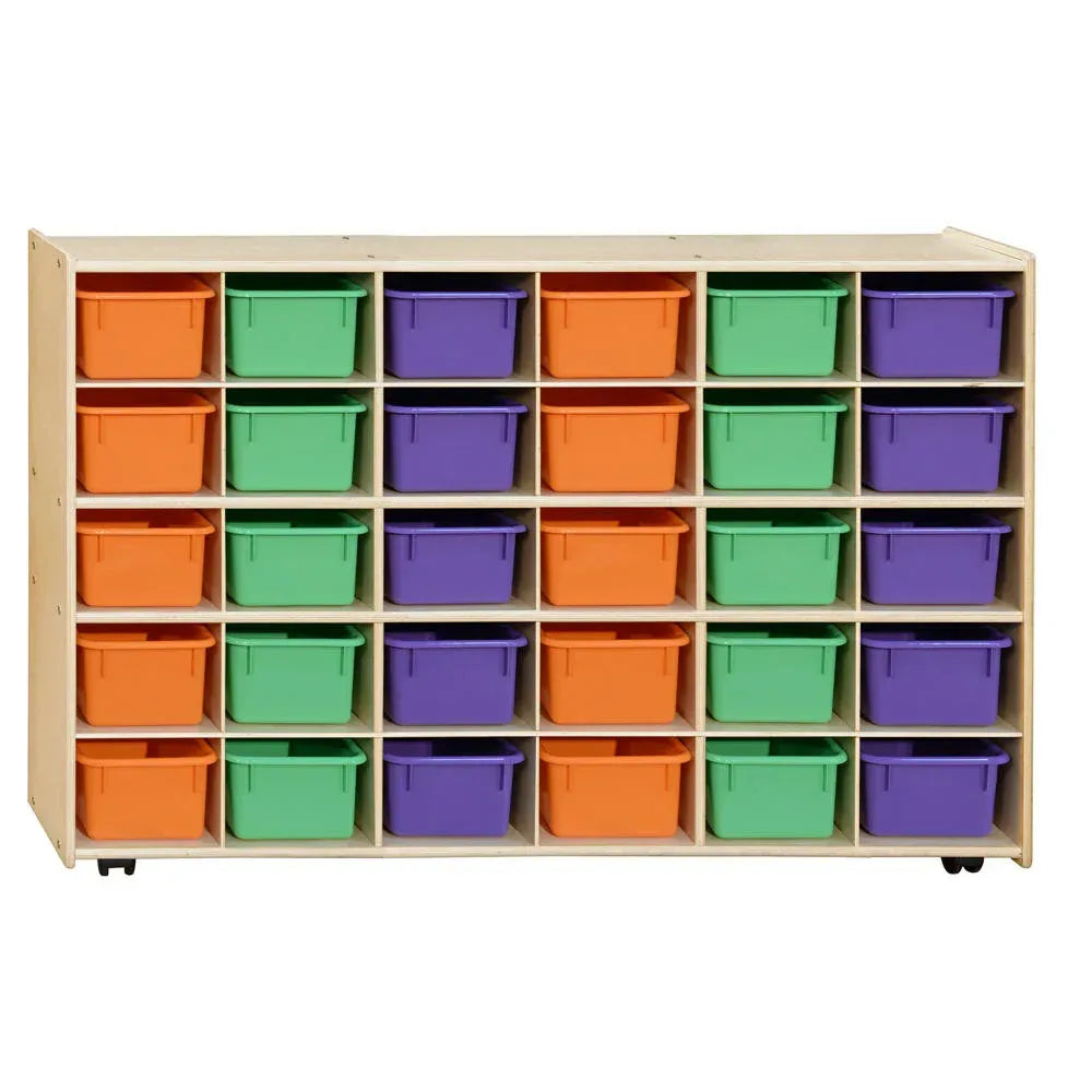 Contender Mobile 30 Tray Storage with Assorted Pastel Trays - Assembled with Casters