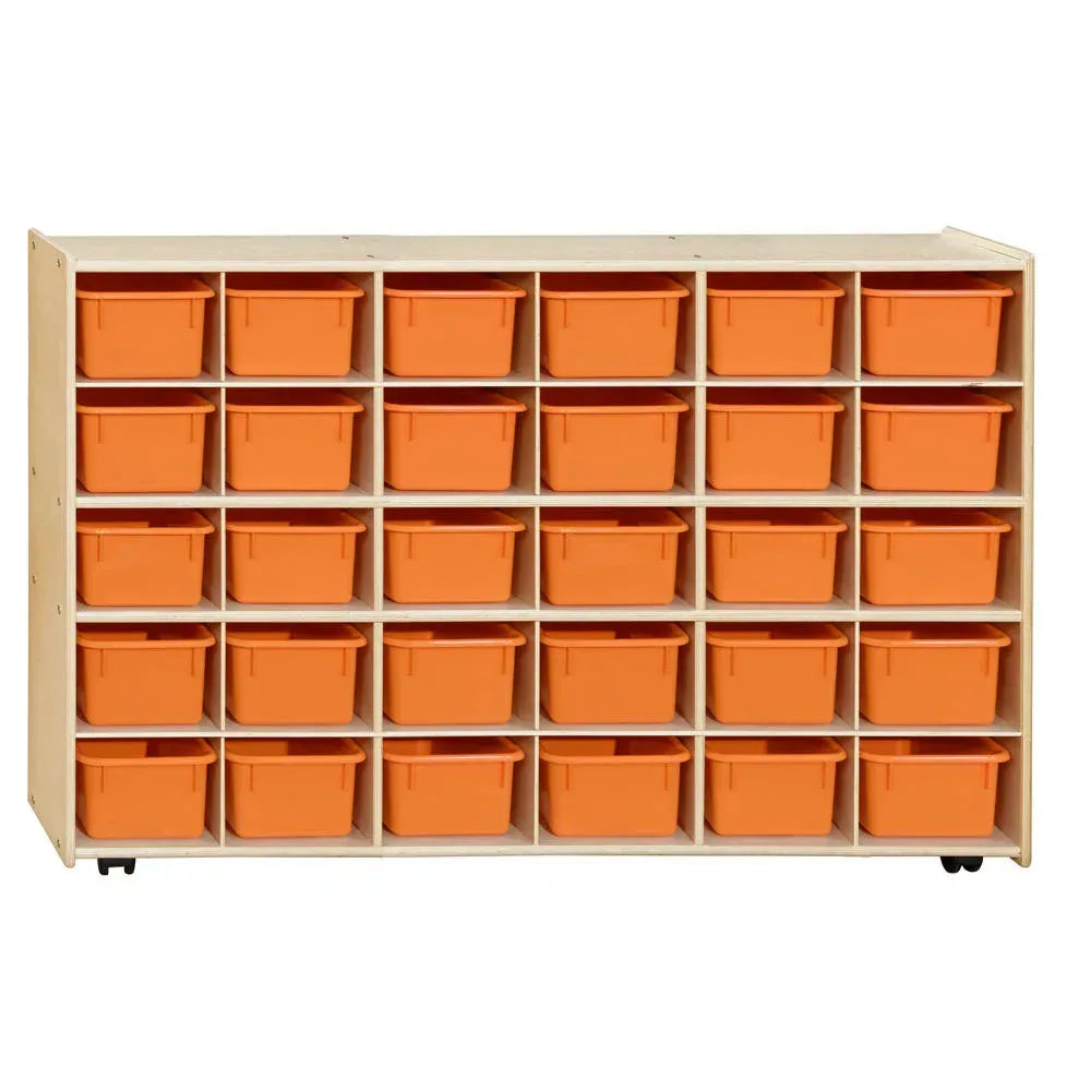Contender Mobile 30 Tray Storage with Orange Trays - Assembled with Casters