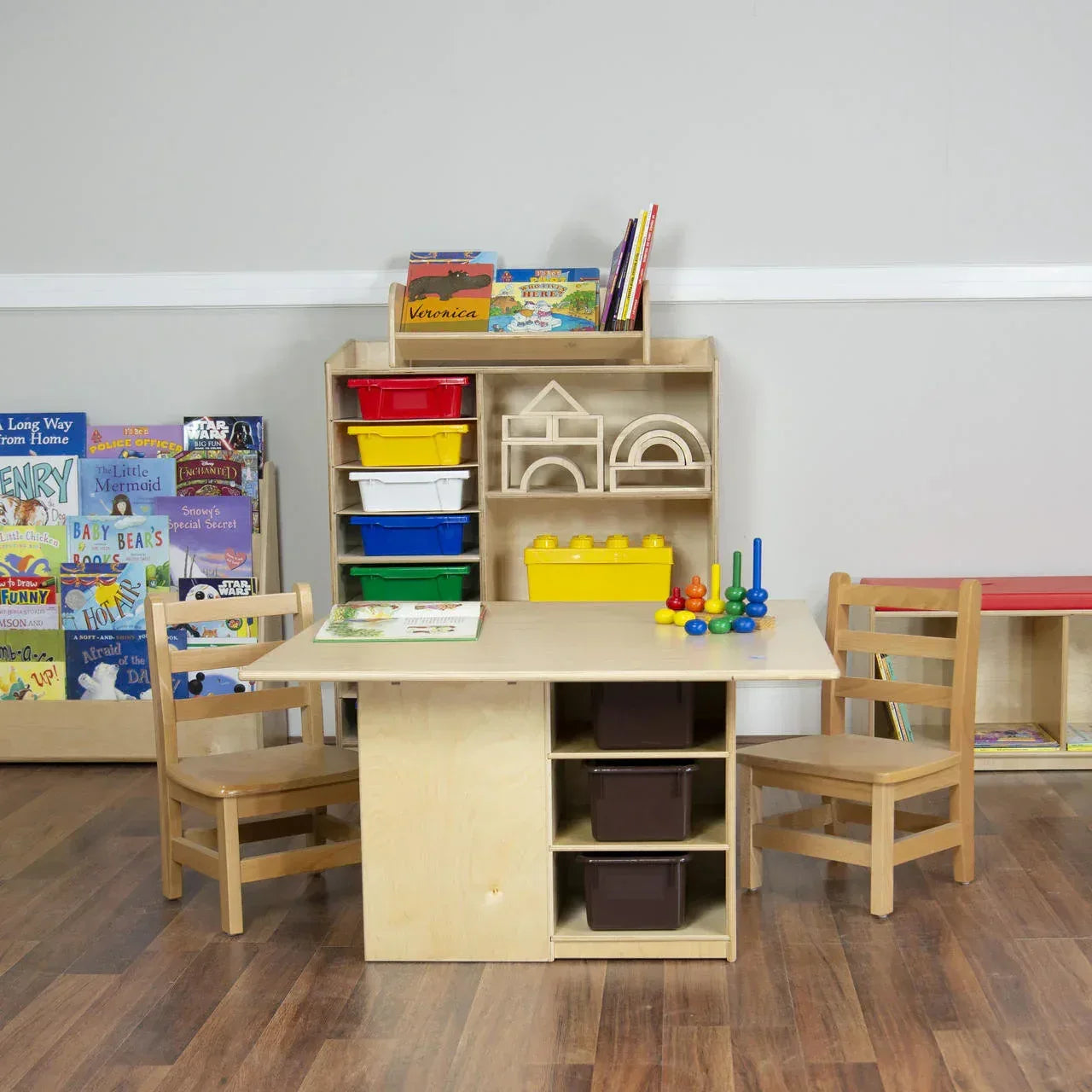 Cubby Table with (12) Brown Trays