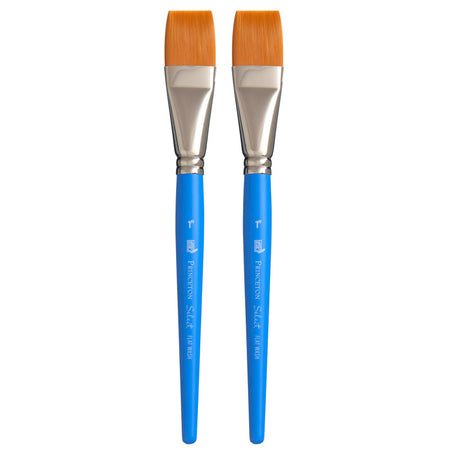 Select Artiste Flat Wash Brush, Synthetic Bristles, Short Handle Mixed Media Paintbrush, Jewel Blue, Size 1 inch, Pack of 2