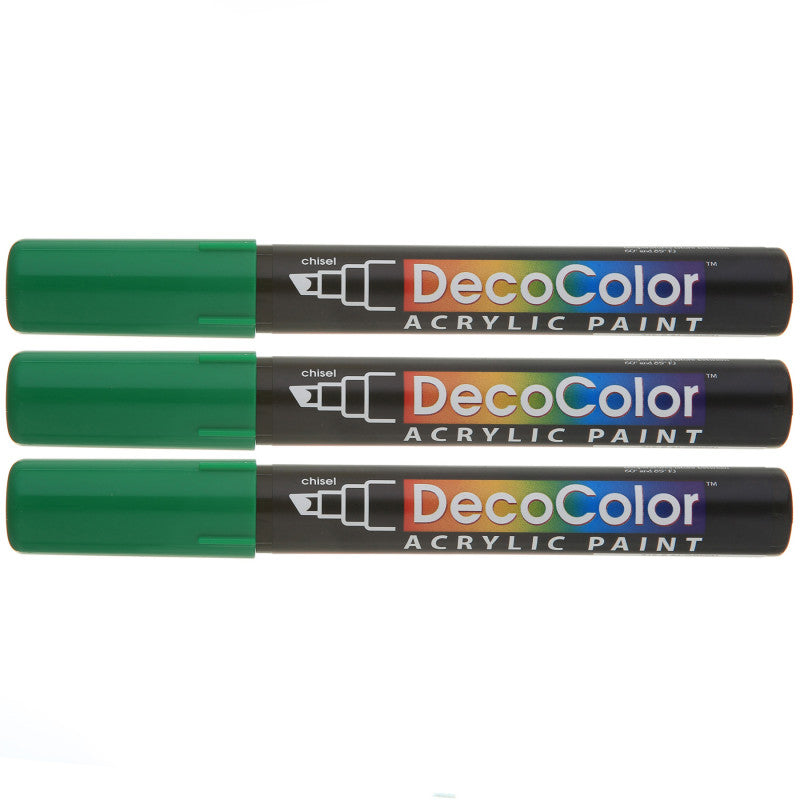 DecoColorÂ® Acrylic Paint Marker, 315-S, Chisel Tip, Green #4, Set of 3