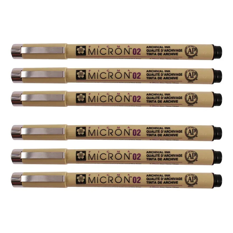 Pigma Micron Pen, Black, 0.30mm Size 02, Pack of 6