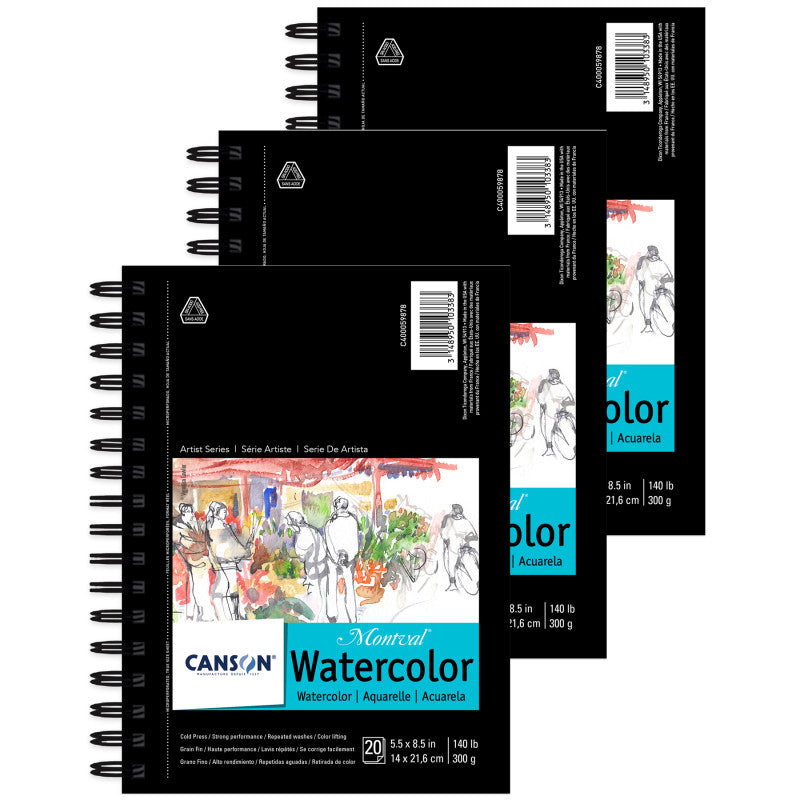 Artist Series Montval Watercolor Pad, Side Wire Binding, 20 Sheet, 5.5x8.5 inch, Pack of 3