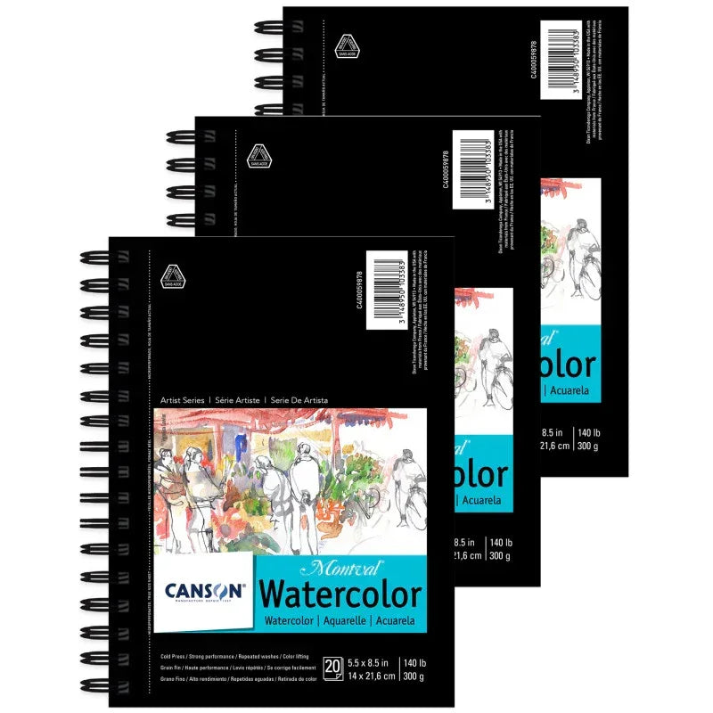 Artist Series Montval Watercolor Pad, Side Wire Binding, 20 Sheet, 5.5x8.5 inch, Pack of 3