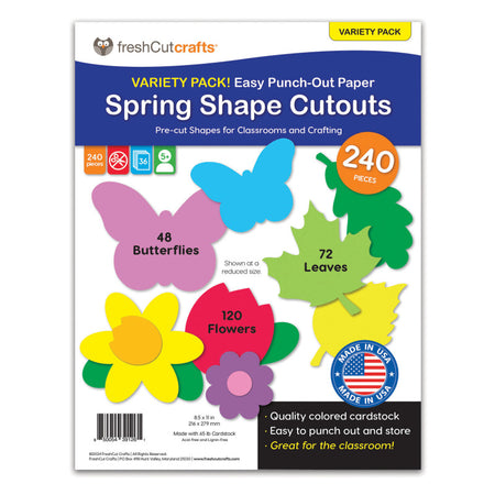 Punch Out Paper Cutouts, Spring Shapes, Leaves, Butterflies & Flowers, 240 Pieces