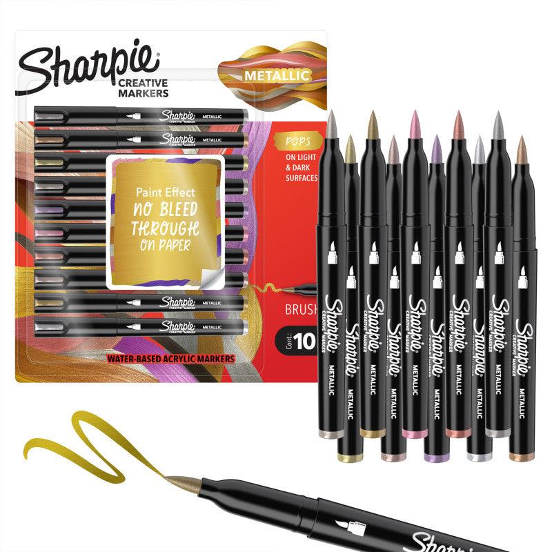 Creative Acrylic Markers, Brush Tip, Metallic Colors, 10 Count