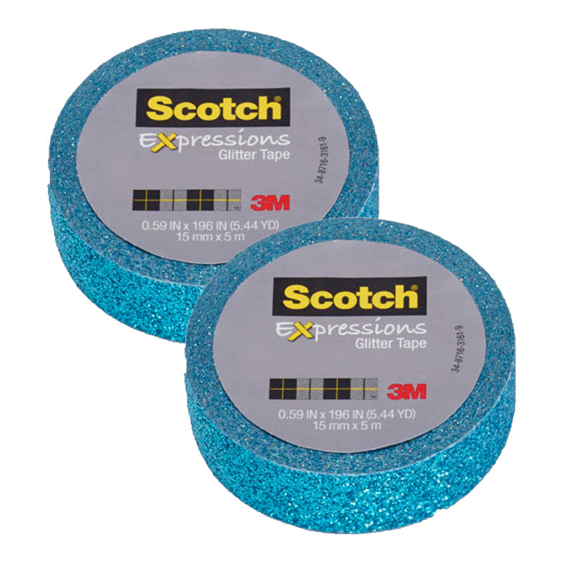 Expressions Glitter Tape, .59" x 196", Teal Blue, Pack of 2