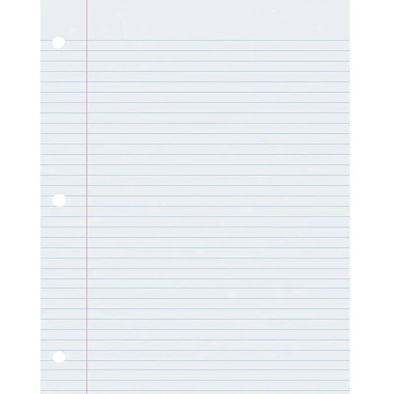 Composition Paper, White, 3-Hole Punched, Red Margin, 9/32" Ruled, 8-1/2" x 11", 500 Sheets