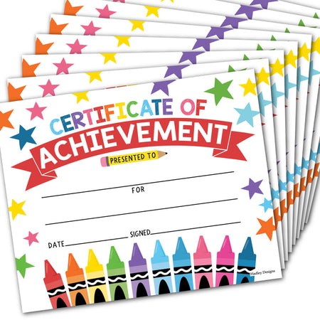 Colorful Crayons Award Certificates of Achievement for Students, Set of 25
