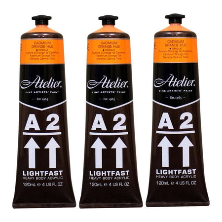 A2 Heavy Body Lightfast Artist Acrylic, 4 oz., Cadmium Orange Hue, Pack of 3