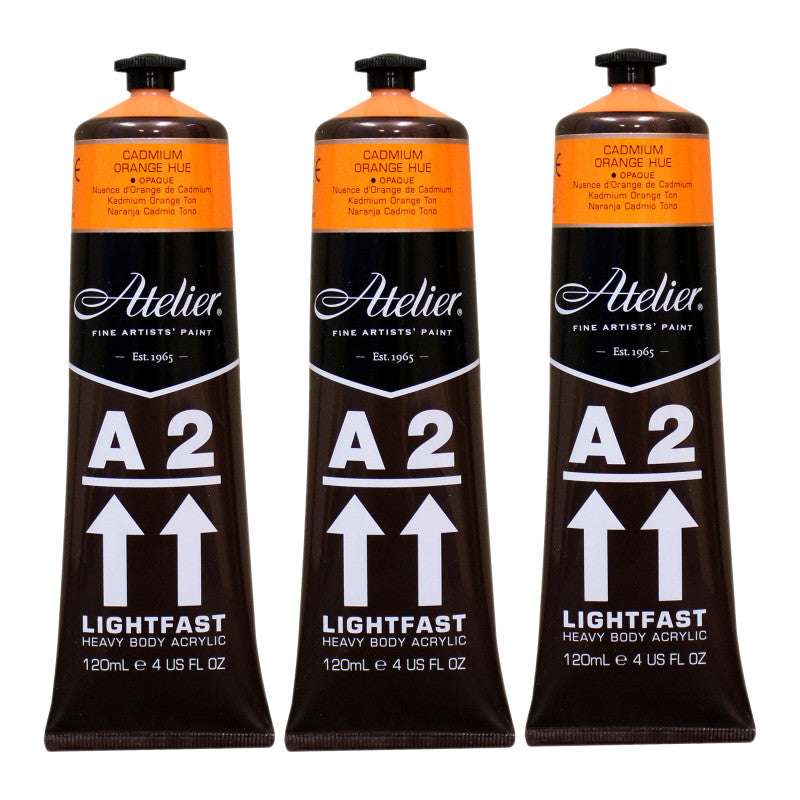 A2 Heavy Body Lightfast Artist Acrylic, 4 oz., Cadmium Orange Hue, Pack of 3