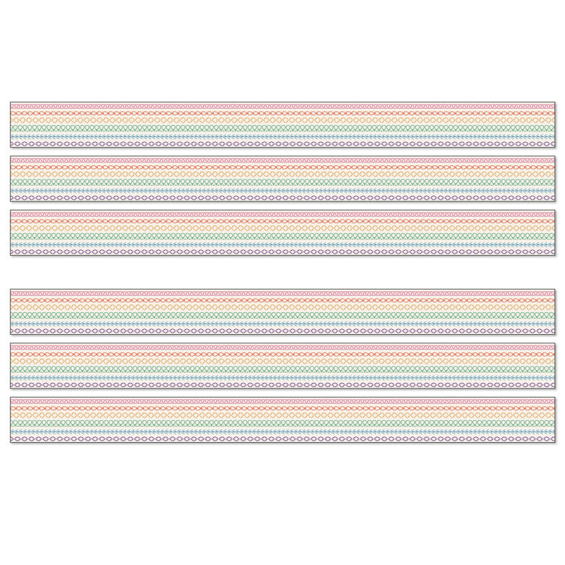 Crafty and Cool Rainbow Stitched Straight Bulletin Board Borders, 36 Feet Per Pack, 6 Packs