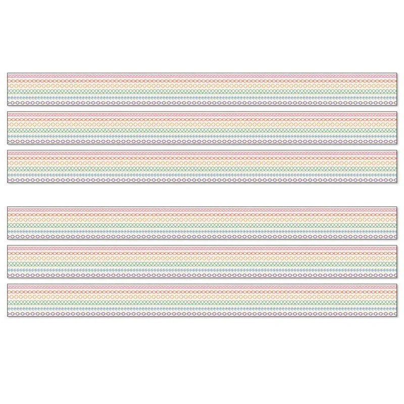 Crafty and Cool Rainbow Stitched Straight Bulletin Board Borders, 36 Feet Per Pack, 6 Packs