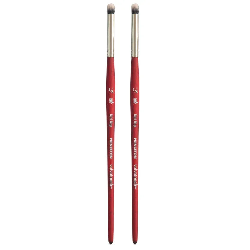Velvetouch Mini Mop Brush, Synthetic Bristles, Short Handle Mixed Media Paintbrush, Scarlet, Size 1/8 inch, Pack of 2