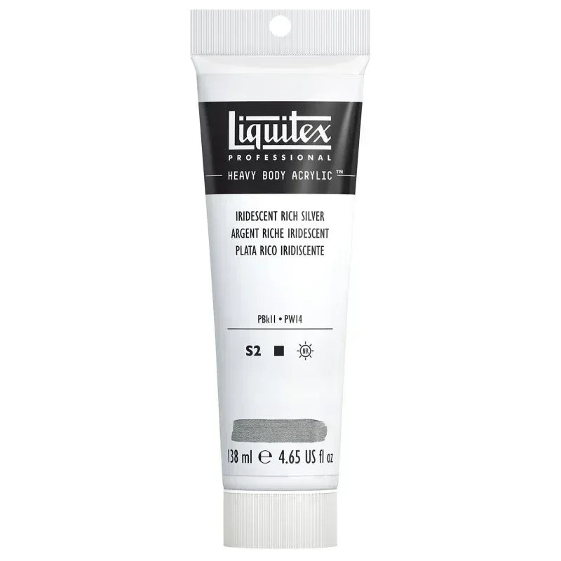 Professional Heavy Body Acrylic Paint, 138 mL Tube, Iridescent Rich Silver