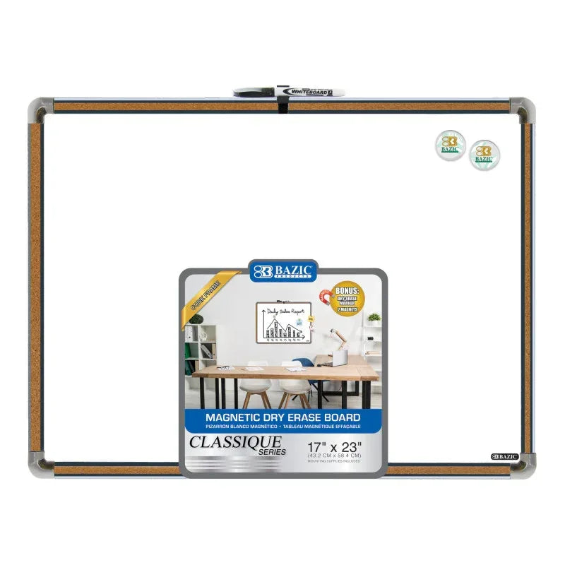 Cork Framed Magnetic Dry Erase Board with Marker & 2 Magnets, 17" x 23"