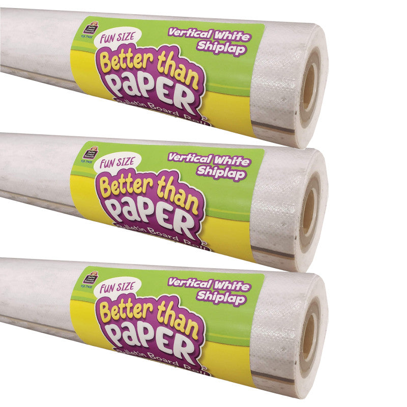Fun Size Better Than Paper&reg; Bulletin Board Roll, 18" x 12', Vertical White Shiplap, Pack of 3