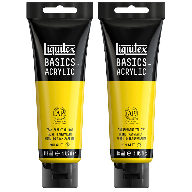 BASICS Acrylic Paint, 118 mL Tube, Transparent Yellow, Pack of 2