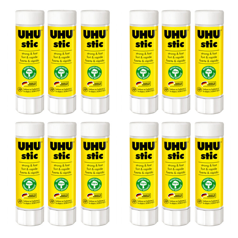 UHU Stic Permanent Glue Stick, Clear, 40 g, Pack of 12