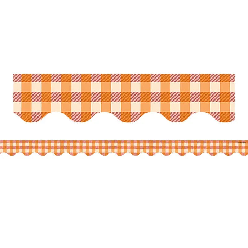 Orange Gingham Scalloped Border Trim, 35 Feet