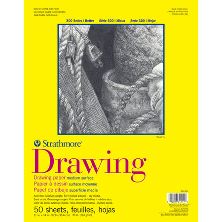 300 Series Drawing Pad, Glue Binding, 50 Sheet, 11x14 inch, 1 Count
