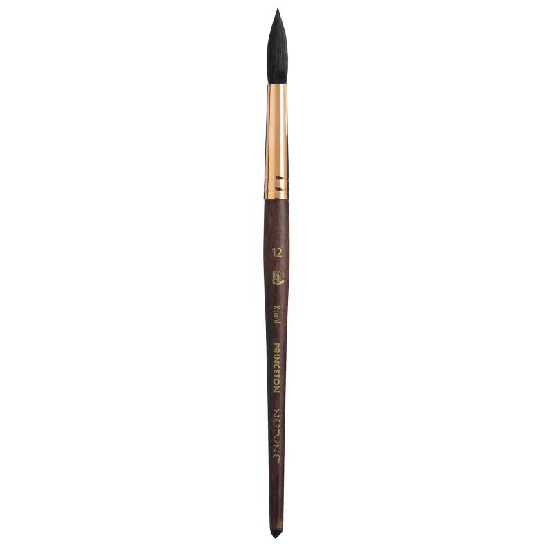 Neptune Round Brush, Synthetic Bristles, Short Handle Watercolor Paintbrush, Dark Wood, Size 12, 1 Count