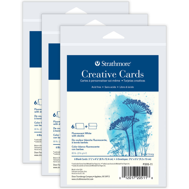 Creative Cards & Envelopes, Flourescent White with Deckle Edge, Anniversary Size, 3.5x4.875 inch, 6 Per Pack, 3 Packs