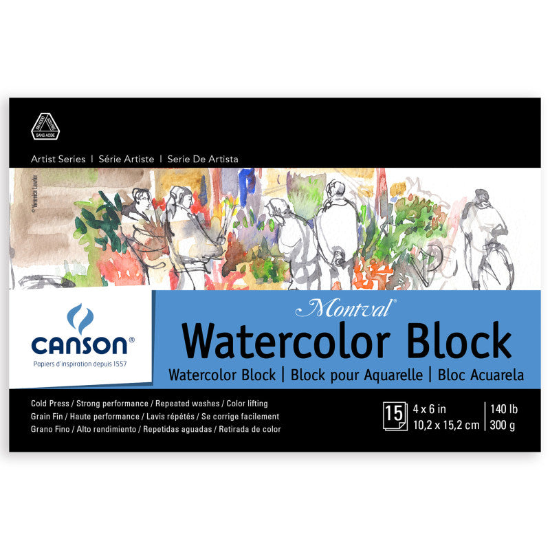 Artist Series Montval Watercolor Block, Foldover Binding, 15 Sheet, 4x6 inch, 1 Count