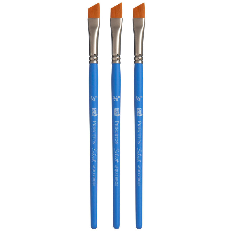 Select Artiste Angle Shader Brush, Synthetic Bristles, Short Handle Mixed Media Paintbrush, Jewel Blue, Size 3/8 inch, Pack of 3
