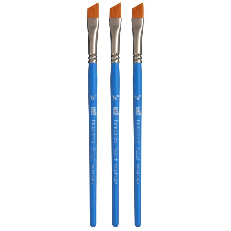 Select Artiste Angle Shader Brush, Synthetic Bristles, Short Handle Mixed Media Paintbrush, Jewel Blue, Size 3/8 inch, Pack of 3