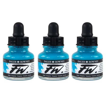 FW Acrylic Ink, Turquoise, 29.5ml, Pack of 3