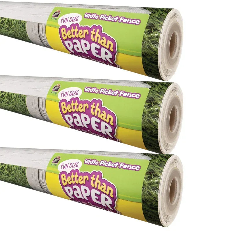 Fun Size Better Than Paper&reg; Bulletin Board Roll, 18" x 12', White Picket Fence, Pack of 3