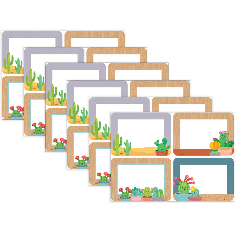 Happy Cactus Crew Name Tags/Labels, Multi-Pack, 3-1/2" x 2-1/2", 36 Per Pack, 6 Packs