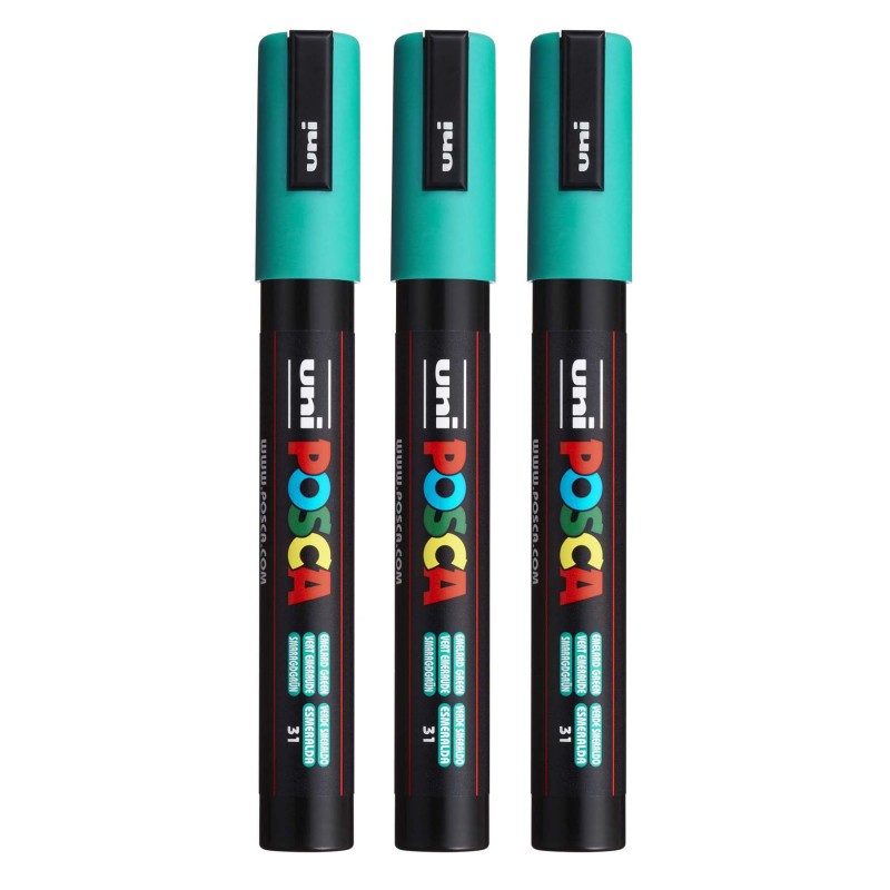 PC-5M Paint Markers, Medium Bullet Tip (1.8-2.5 mm), Emerald Green, Pack of 3