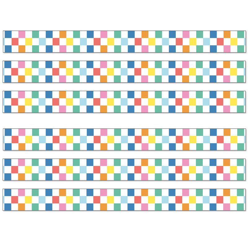 We Stick Together Checkered Rainbow Straight Bulletin Board Borders, 36 Feet Per Pack, 6 Packs