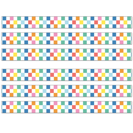 We Stick Together Checkered Rainbow Straight Bulletin Board Borders, 36 Feet Per Pack, 6 Packs