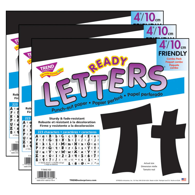 Black 4" Friendly Combo Ready Letters&reg;, 3 Packs