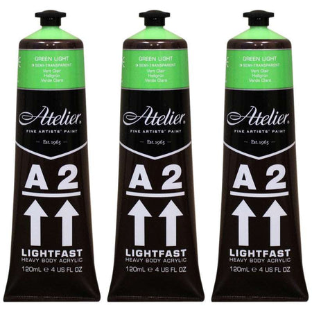 A2 Heavy Body Lightfast Artist Acrylic, 4 oz., Green Light, Pack of 3