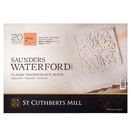 Saunders Waterford Watercolor Block, Hot Pressed, White, 140lb/300gsm, 20 Sheet, 14x10 inch, 1 Count