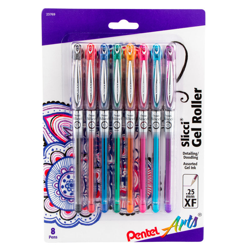 Slicci (0.25mm) Extra Fine Gel Pen Assorted Ink, 8-Pack