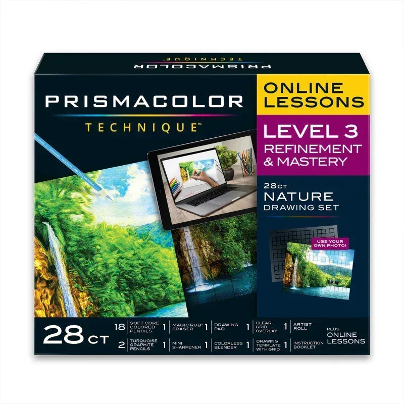 Technique, Art Supplies and Digital Art Lessons, Nature Drawing Set, Level 3, Waterfall Landscape Drawing, 28 Count