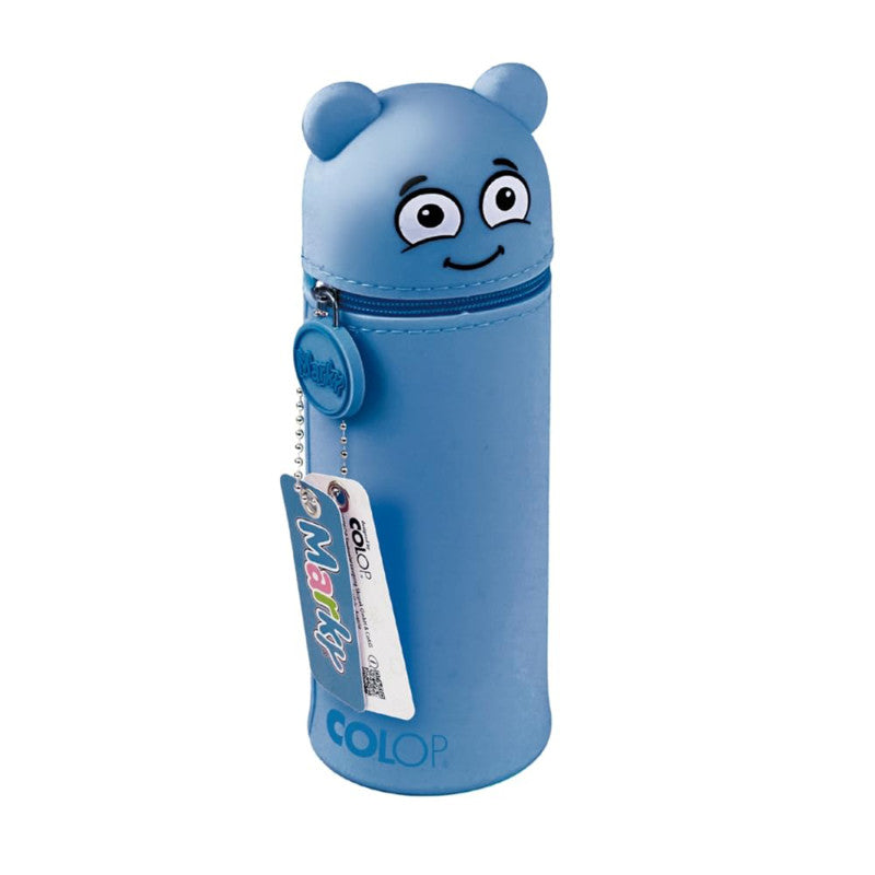 Convertible Silicone Pencil Case and Desk Pen Holder, Emoji Design, Blue