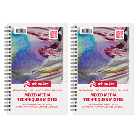 Mixed Media Paper Pad, Spiral Bound, 98lbs, 5.5" x 8.5", 40 Sheets, Pack of 3