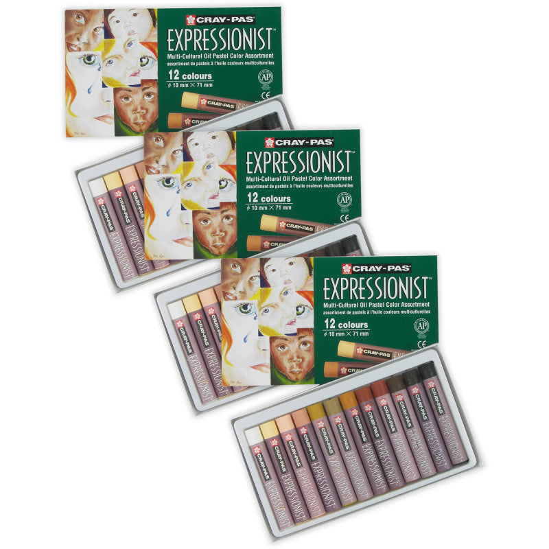 Cray-Pas Expressionist Oil Pastels, Skin Tone Assorted Colors, 12 Per Set, 3 Sets